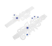 HANABASS 2 piezas Ligas de Encaje Blancas Elásticas para Novia Cinturones Ajustables con Pedrería Azul Accesorios Versátiles para Bodas y Despedidas de Soltera