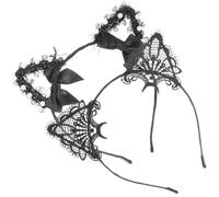 HANABASS 2piezas Diadema Orejas de Gato de Encaje para Mujer Accesorios de Disfraces de Gato Diademas para Cosplay