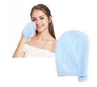 HANABASS 3 Piezas Guante de Limpieza Facial Reutilizable Azul de Poliéster Algodón, Manopla Desmaquillante para Quitar Maquillaje y Limpiar la Piel, para Salón de Belleza