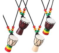 HANABASS 4 piezas Conjunto de Amuletos Pequeños de Africano Djembe Madera Natural para Hacer Joyas Collares y Accesorios DIY Diseño Ligero y Único Artesanal