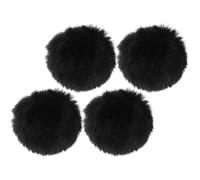 HANABASS 4 Pompones Negros de Lana Artificial para Decorar Ropa y Sombreros con Textura Ligera y Corte Limpio, Accesorios Desmontables para Fiesta y Uso Diario