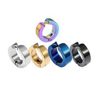 HANABASS 5 piezas Pendientes de Clip de Acero Inoxidable para Hombre de Colores Surtidos sin Perforación Estilo Punk Hip Hop Accesorios de Moda Únicos