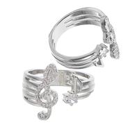 HANABASS Anillos Ajustables Notas Musicales y Gemas de Imitación, Abierto, Plata, para Mujer, Accesorios para Fiestas Musicales y Uso Diario, 2 Piezas