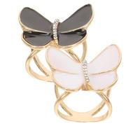 HANABASS Anillos de Bufanda y Hebillas para Chal Mujer, Accesorios de Moda Metálicos Diseño Geométrico Calado, Set 2 Piezas Negro y Color Claro, Cierre Seguro para Bodas y Eventos