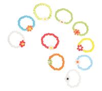 HANABASS Anillos de Cuentas Flores Tejidas para Niñas, Tamaño Ajustable, Colores Variados, Accesorios de Disfraces para Fiestas y Juego Diario, Set de 10 Piezas