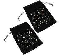 HANABASS Bolsa de Terciopelo Negra 2 Piezas Cordón para Cartas del Tarot, Joyería y Almacenamiento de Objetos Pequeños, Diseño Estrellas y Luna Doradas, Práctica y Portátil para Regalos