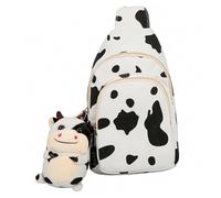 HANABASS Bolso Bandolera Mini de Lona Colgante de Peluche de Vaca Blanca, Estilo Coreano Chic, para Mujer y Niña, Bolso de Pecho Casual para Ocio Diario, Ligero y Compacto