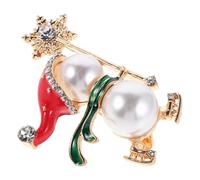 HANABASS Broche Navideño de Muñeco de Nieve Esmaltado Cristales y Perlas, Pin de Solapa para Mujer, Accesorio para Suéter, Bufanda y Abrigo, Diseño Festivo Invierno, Tamaño Mediano
