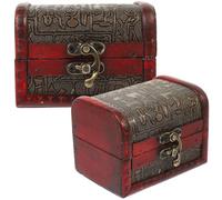 HANABASS Caja De Almacenaje Vintage 2 Piezas Cofre De Tesoro PequeñO Retro De Madera Organizador De Joyas Compacto Para Collares Pendientes Y Anillos