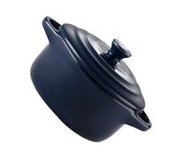 HANABASS Cuenco de Cerámica para Cocina con Tapa y Doble Asa, Recipiente Compatible con Horno Microondas de 230 Ml, Tazón para Estofado en Color Azul Oscuro, Adecuado para Uso Doméstico