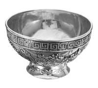 HANABASS Cuenco de Ofrenda Budista de Plata Estilo Tibetano Diseño de Dragón y Fénix, Material de Plata Tibetana para Meditación y Decoración del Hogar