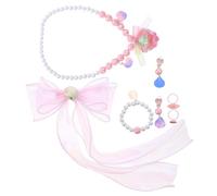 HANABASS Joyería Infantil Sirena para Niñas Accesorios de Princesa con Collar de Perlas Pulsera Anillo y Clips de Lazo para Cumpleaños y Fiestas