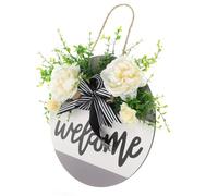 HANABASS Letrero y Flores Decorativas Redondo de Bienvenida de Madera Decoración Resistente para Puerta Cuerda Colgante para Entrada en Negocios y Cafeterías