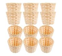 HANABASS Organizador de Escritorio y Cestas de Mimbre Pequeñas 12 Unidades, Decoración Artesanal para Hogar y Almacenamiento de Frutas y Pan, Multifunción en Bambú y Madera