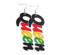 HANABASS Pendientes Mujer Letra Reina Madera Ligera Artesanal Africanos Colgantes Elegantes para Regalo Novia Boda Moda