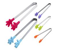 HANABASS Pinzas para Servir de Silicona y Acero Inoxidable Diseño de Mano, Mini y Coloridas, 5 Piezas, Antideslizantes, Ideales para Azúcar y Aceitunas en Ensaladas y Buffets