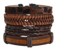 HANABASS Pulsera de Cuero Trenzado Unisex Ajustable Kit de 4 Piezas para Mujer y Hombre Brazalete Artesanal Vintage Conjunto DIY Empaque Negro para Obsequio