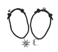 HANABASS Pulseras Magnéticas para Parejas Tejidas a Mano Imán Ajustable Conjunto de Brazaletes Negros Colgante Estrella y Luna Accesorio de Moda para Obsequio y Uso Diario