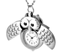 HANABASS Reloj de Bolsillo Vintage Búho Plata Retro Decorativo Creativo para Hombres y Mujeres Uso Diario Diseño Alas Luna Pequeño