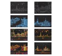 HANABASS Set de 8 Láminas de Papel para Rascar Diseños de Ciudades Nocturnas Colores Brillantes Tamaño Compacto y Portátil Adecuado para Viajes y Desarrollo de Motricidad Fina