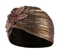 HANABASS Sombrero Turbante Noble Volantes Dorados, Diseño Envolvente Plisado, Pañuelo para Mujer en Color Oro, 1 Pieza Adecuado para Uso Diario y Ocasiones Casuales
