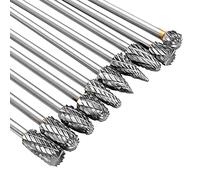 Hanabitx Juego de 10 rebabas de carburo de tungsteno de doble corte de 3 mm (1/8 pulgadas) de carburo rotativas, limas rotativas de fresas de diamante, kit extendido de doble raya