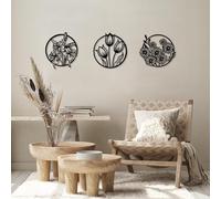 Hanah Home Accesorio de pared de metal decorativo negro (3 piezas), 30 x 34 cm, 100% metal, 1,5 mm de grosor, perfecto para decoración moderna del hogar y paredes de galería