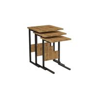 Hanah Home Elegant Nesting Table Set (3 Pieces) - Black & Oud, 100% Melamina Coated, Iron Legs, L: 40x55x40cm, Medium: 36x50x36cm, Small: 32x45x32cm | Stylish & Functional for Modern Spaces