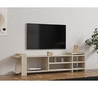 Hanah Home Elegant TV Stand with Marble Concept, Travertine Color, 156 cm Wide | Tablero de partículas Recubierto de melamina 100%, Grosor de 18 mm | Ample Shelves & Storage