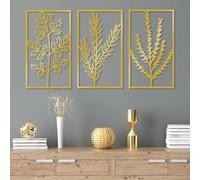 Hanah Home Elegante accesorio de pared de metal dorado (3 piezas), 40 x 70 cm, cuerpo de metal duradero de 1,5 mm, perfecto para decoración moderna del hogar e interiores con estilo