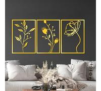 Hanah Home Elegante accesorio de pared de metal dorado (3 piezas), 49 x 70 cm, cuerpo de metal duradero de 1,5 mm, perfecto para decoración moderna del hogar e interiores con estilo