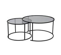Hanah Home Elegante Juego de Mesa de café (2 Piezas), Color Negro y Gris, 80 x 80 x 43 cm y 60 x 60 x 39 cm, Marco de Cristal Templado 100% y Metal, diseño Moderno para Sala de Estar