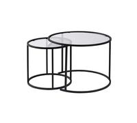 Hanah Home Elegante Juego de Mesa de café (2 Piezas), Color Negro y Transparente, 100% Vidrio Templado, Marco de Metal, pequeño: 42 x 39 x 42 cm, Grande: 60 x 43 x 60 cm, diseño Moderno para Sala de