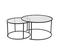 Hanah Home Elegante Juego de Mesa de café (2 Piezas), Color Negro y Transparente, 60 x 60 x 39 y 80 x 80 x 43 cm, Marco de Metal y Vidrio Templado 100%, diseño Moderno para Sala de Estar