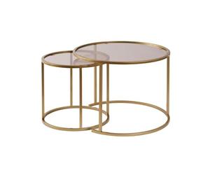 Hanah Home Elegante Juego de Mesa de café (2 Piezas), Oro y Bronce, 60 x 60 x 43 cm, Marco 100% de Vidrio Templado y Metal, Elegante y Duradero para Espacios de Vida Modernos