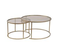 Hanah Home Elegante juego de mesa de café (2 piezas), oro y bronce, 80 x 80 x 43 cm y 60 x 60 x 39 cm, marco de cristal templado 100% y metal, diseño elegante y duradero para espacios de vida modernos