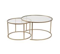 Hanah Home Elegante Juego de Mesa de café (2 Piezas), Oro y Transparente, 60 x 60 x 39 y 80 x 80 x 43 cm, Marco de Cristal Templado 100% y Metal, diseño Elegante y Duradero para Espacios de Vida