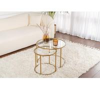 Hanah Home Elegante Juego de Mesa de café (2 Piezas), Oro y Transparente, 60 x 60 x 43 cm, Cristal Templado de 4 mm, Marco de Metal 100%, Elegante y Duradero para Espacios de Vida Modernos