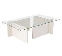 Hanah Home Elegante Mesa de café, 105 cm x 30 cm x 65 cm, 100% Vidrio Templado, Marco de Tablero de partículas Recubierto de melamina 100% | Elegante Acabado Blanco para Espacios de Vida Modernos
