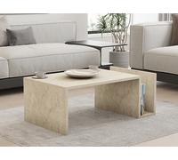 Hanah Home Elegante Mesa de café, Color travertino, 86,8 x 32,4 x 50 cm, 100% melamina revestida, 18 mm de Grosor, diseño de mármol