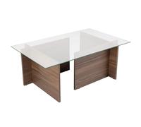 Hanah Home Elegante Mesa de café de Nogal, 105 x 65 x 40 cm, 100% Vidrio Templado, Tablero de partículas Recubierto de melamina 100%, 18 mm de Grosor, diseño Elegante y Duradero