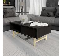 Hanah Home Elegante Mesa de café Negro, 90 x 54 x 39,6 cm, 100% melamina revestida de chipboard y Metal, diseño Moderno para Sala de Estar y Oficina