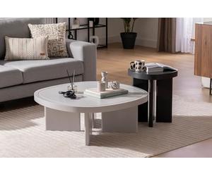 Hanah Home Elegante Mesa Lateral Gris, 42 cm x 49 cm x 42 cm, 100% MDF con Patas de Madera, diseño Duradero y Funcional para Espacios de Vida Modernos