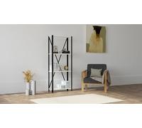 Hanah Home Elegante Soporte de Pared para Libros, Blanco y Negro, 60 x 149,5 x 29 cm, 100% melamina, Tablero de partículas Recubierto de 18 mm de Grosor, Marco de Metal Resistente, decoración