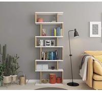 Hanah Home Elegante Soporte de Pared para Libros, Color Blanco y Roble, 60 x 19,6 x 160 cm, 100% melamina, 18 mm de Grosor, diseño de Ahorro de Espacio con numerosas bandejas