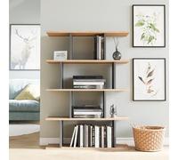 Hanah Home Elegante Soporte para Libros montado en la Pared, Roble y Antracita, 90 x 25 x 127,4 cm, 100% melamina revestida, 18 mm de Grosor, diseño para Ahorrar Espacio con numerosas estanterías