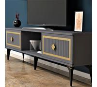 Hanah Home Elegante Soporte para TV, Antracita y Dorado, 150 cm x 44,6 cm x 29,6 cm, Tablero de partículas Recubierto de melamina, 18 mm de Grosor, diseño Moderno para Sala de Estar