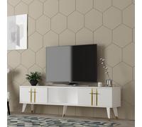 Hanah Home Elegante Soporte para TV, Color Blanco y Dorado, 150 cm, 100% melamina, 18 mm de Grosor, diseño Elegante para Salas de Estar y Espacios de Entretenimiento Modernos