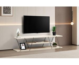 Hanah Home Elegante Soporte para TV, Color Negro travertino, 120 x 33 x 30 cm, Tablero de partículas Recubierto de melamina y Marco de Metal, diseño Elegante de mármol