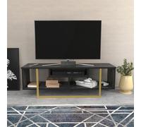 Hanah Home Elegante Soporte para TV, Color Negro y Dorado, 120 x 35,2 x 40,2 cm, 100% melamina, 18 mm de Grosor, diseño Moderno para Salas de Estar y Espacios de Entretenimiento